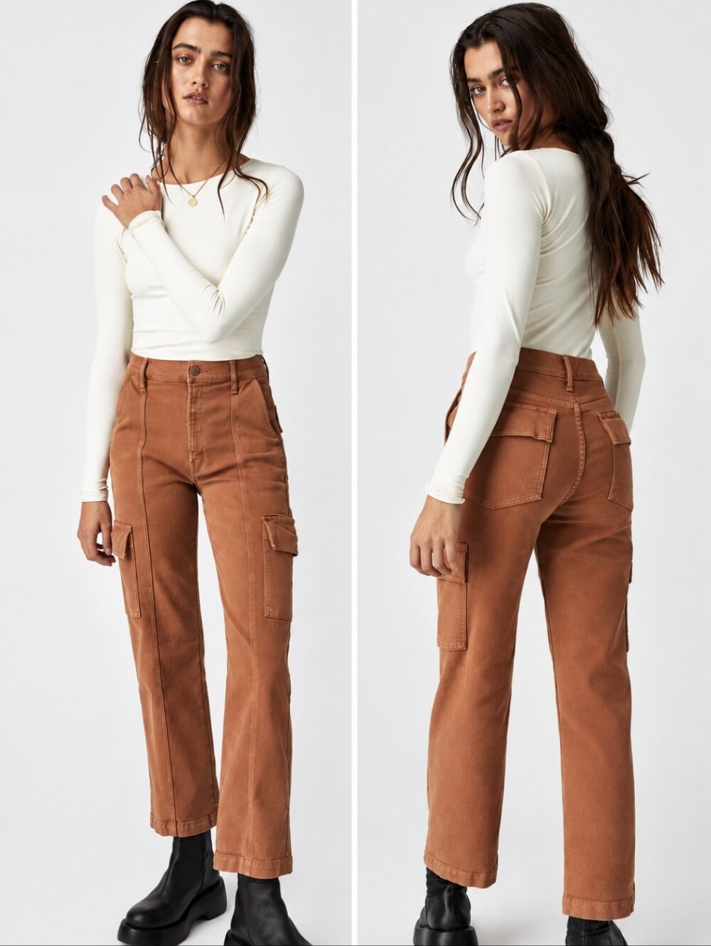 Mother The Rambler Cargo Ankle Jeans Ginger Brown Denim High Rise Pockets Sz 26